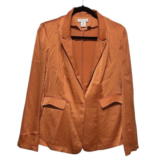 Rachel Zoe Solid Orange Satin Long Sleeve Collared Blazer Jacket M - Picture 1 of 6
